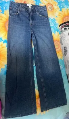 フレアデニムパンツ ダークブルー ハイウエスト