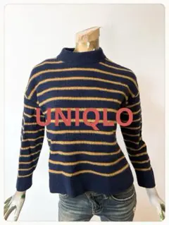 ☘️T21416☘️UNIQLO プレミアムラムボーダークルーネックセーター L