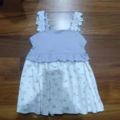 女の子用ワンピース水着 110cm ラベンダー　紫 　花柄