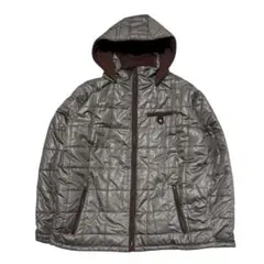 美品 中綿キルティングジャケット フード付 オリーブ M L 裏フリース