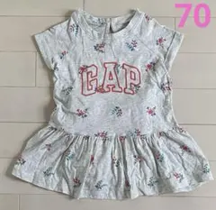 【新品】70cm babyGap お花柄♡ロゴワンピース　ペプラムワンピース