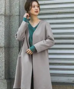 URBAN RESEARCH DOORSノーカラーロングコート