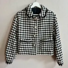 ems チェック柄クロップドジャケット