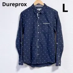 Dureprox 長袖シャツ ドット ネイビー メンズ 紺色 Lサイズ デニムに