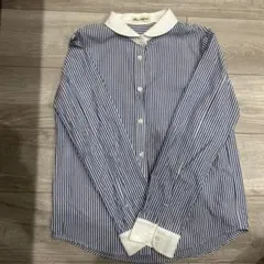 ナノユニバース　青白ストライプ長袖シャツ