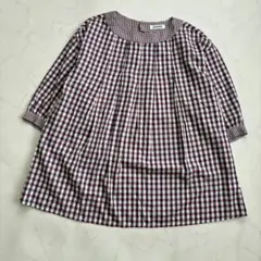 美品　ホコモモラ　conjunt チェックブラウス 綿100 ゆったり　ビーズ
