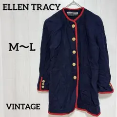 ヴィンテージ ELLEN TRACY エレントレイシー ノーカラージャケット 紺
