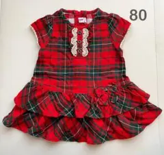 ミキハウス　スワロフスキー　赤チェックワンピース　80