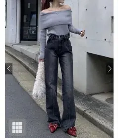 センターシームストレートデニムパンツ[ai207] GRL ブラックデニム　M