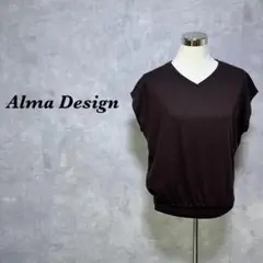 Alma Design カットソー 透け感 ストレッチ ブラウン L 3948