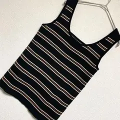 JAVA クラシカルエルフ　ストライプ ノースリーブニット　XL 黒のサムネイル