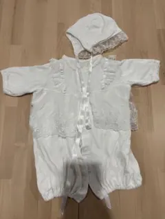 ホワイト ベビードレス 帽子付き