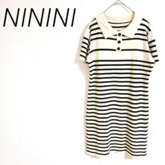 NININI アイボリー ブラック ストライプ 半袖 ミニワンピースカジュアル