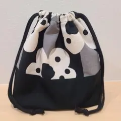 No.732　ハンドメイド　お弁当袋　ランチ巾着 ストライプ　花柄　グレー