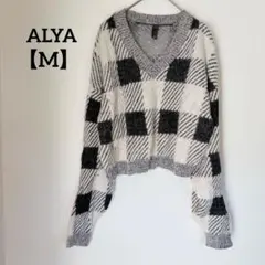 ALYA チェック柄 Vネックニット