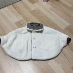 リバーシブルベビー ポンチョ ケープ もこもこ ホワイト ドット柄