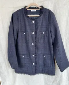☑️極美品☆【ツイードジャケット】ノーカラー ネイビー　紺　レディース　卒入式