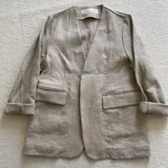 りん　プラージュ 麻綿　ベージュノーカラージャケット38サイズ りん様専用 プラージュ 麻綿 ベージュノーカラージャケット38サイズ