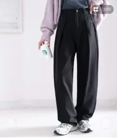 ハイウエストデニム＆チノタックワイドパンツ　ブラック　クラシカルエルフ　М