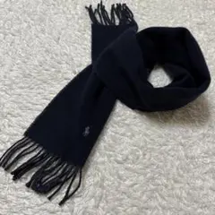 イタリア製　ポロラルフローレン　ウール　マフラー　刺繍ロゴ　ネイビー