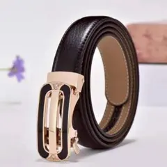レディースオートロックベルト 黒 ドレスパンツ ベルトキレイめアクセントゴールドのサムネイル