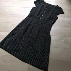半袖 ワンピース ワンピ ドッド柄 ひざ丈 フレアー 黒 フォーマル 重ね着