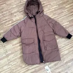 くすみピンク フード付きダウンコート