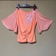 社交ダンス トップス サーモンピンク ストーン
