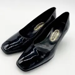 YOSHINOYA パンプス エナメル 黒 スクエアトゥ フォーマル きれいめ