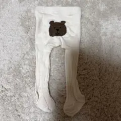 クマ刺繍 ホワイトリブタイツ 0〜12month