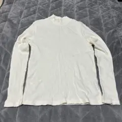 ホワイト リブ編み ハイネック L