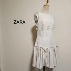 ZARA 切り替えデザイン ノースリーブミニワンピース アイボリー 海外M