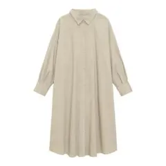 GU Aライン長袖ロングシャツワンピース L ベージュ