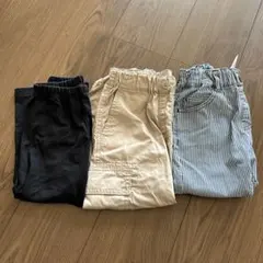 キッズボトムス3点セット（黒・ベージュ・ストライプ）