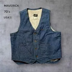 2271古着70年代USA製MAVERICKビンテージデニムベスト裏ボアアメカジ