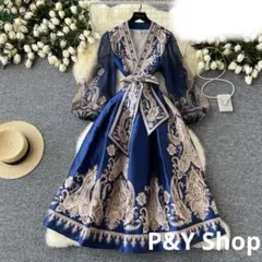 春夏コーデ❤️レディース　ロング丈ワンピース　長袖　エレガント　Vライン