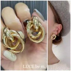 510 ゴールド トリプルリング シンプル イヤリング お洒落