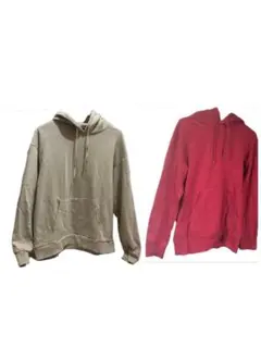 セット売り WEGOベージュとユニクロ赤のフード付きパーカー