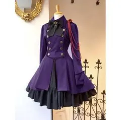 ゴスロリ コートスタイルドレス パープル コスプレ 軍服 ワンピース