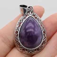 天然石瑪瑙アメジストペンダントアンティークsilverペンダントネックレス