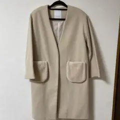 美品　MERCURYDUO ベージュノーカラーコート　F