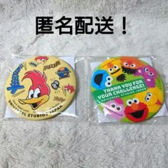 【未開封】 USJ缶バッチ2個 ウッドペッカー セサミストリート