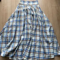チェック柄ロングスカート フレアスカート ブルー ブラウン　Sサイズ