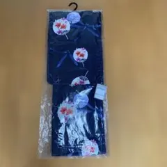 ☆新品未開封品　浴衣紺色　うちわトンボ柄 夏祭り　平成物　綿100%