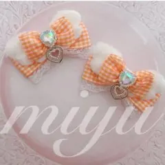 ヘアクリップ　（ふわふわ天使໒꒱⋆゜ダブルチャーム）　ロリィタ　推し活　オレンジ