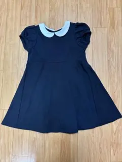 襟付きネイビーフレアワンピース