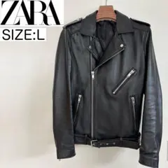 【美品】ZARA 人気 ダブルライダース シープスキン 羊革 日本サイズL程度