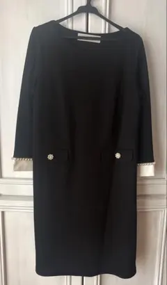 ★美品&激安トッコクローゼット 七分袖パールワンピース黒 Mサイズ★