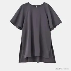 PLST ファブリックコンビフレアスリーブチュニックＴシャツ　グレーのサムネイル