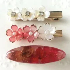 SALE‼︎ハンドメイド　花モチーフ ヘアクリップ 3個セット　赤　ドライフラワー